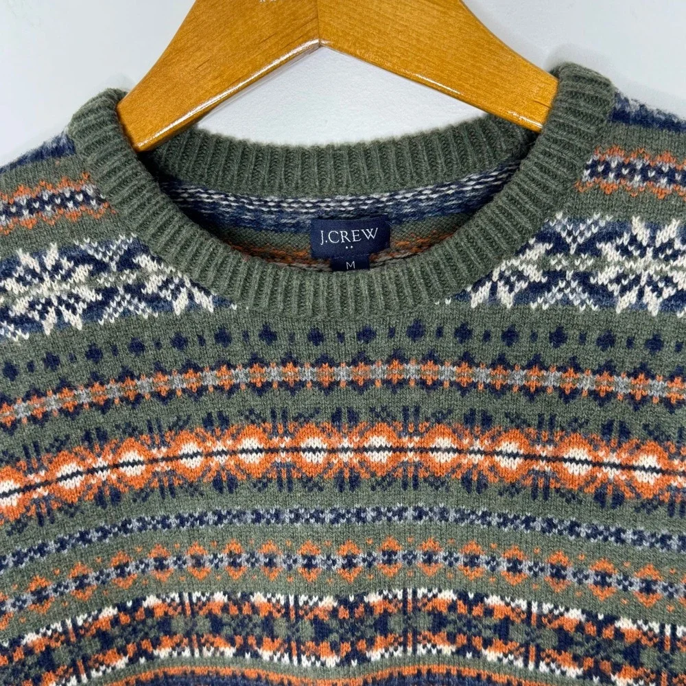 J. Crew Fair Isle Crew Neck‎ Sweater Men's Green Medium